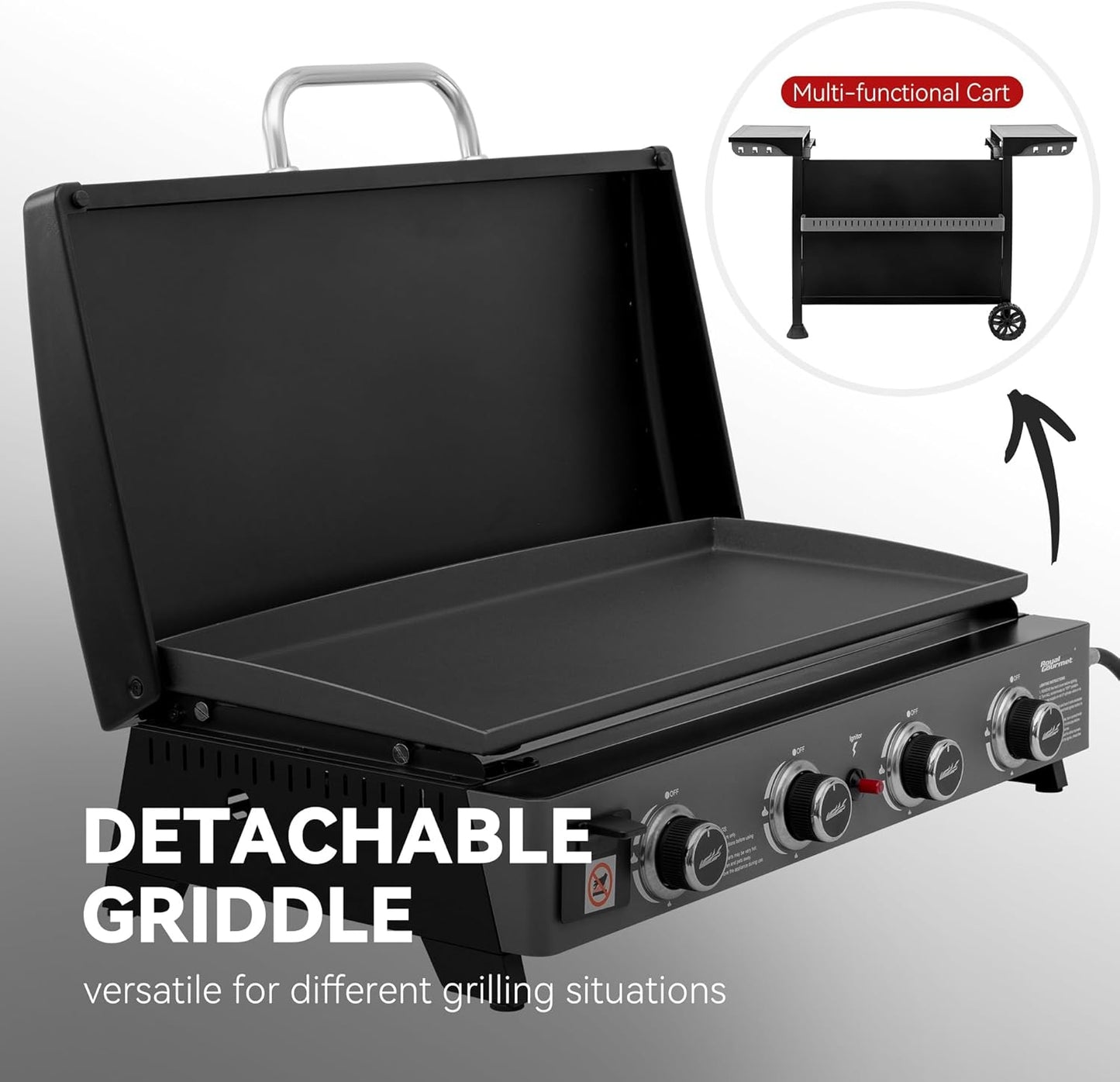 Royal Gourmet PD4001 4-Burner Propane Gas Griddle - Removable Cart & Convertible Tabletop Design | Black