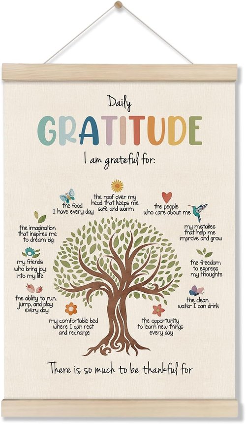 DOI-LANEE Daily Gratitude Poster Frame - Inspirational Mental Health Affirmation Wall Art 16x12 Inch