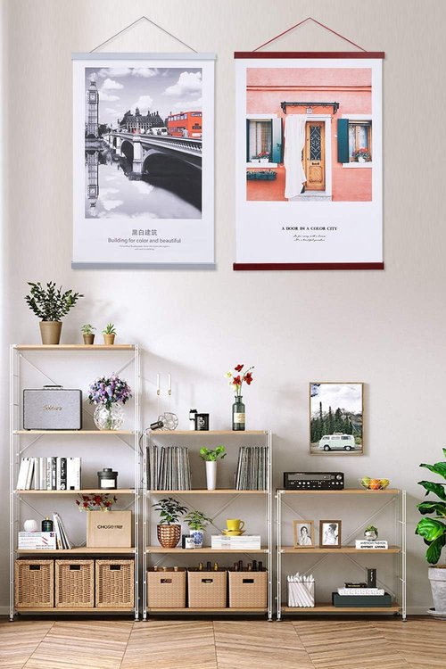 Benjia Magnetic Poster Hanger - Mahogany Wood Frame for 12x18, 12x16, 12x24 Prints | Easy Wall Display