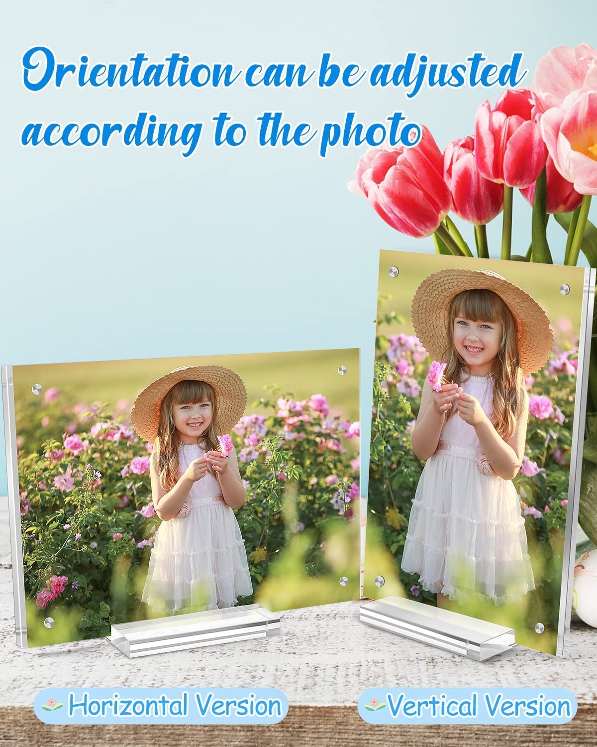 JUOIFIP 1 Pack Acrylic Picture Frame 11×14 Clear Double Sided Magnetic Photo Frame - Frameless Baby Friend Family Picture Desktop Display with Support Stand and Gift Boxes