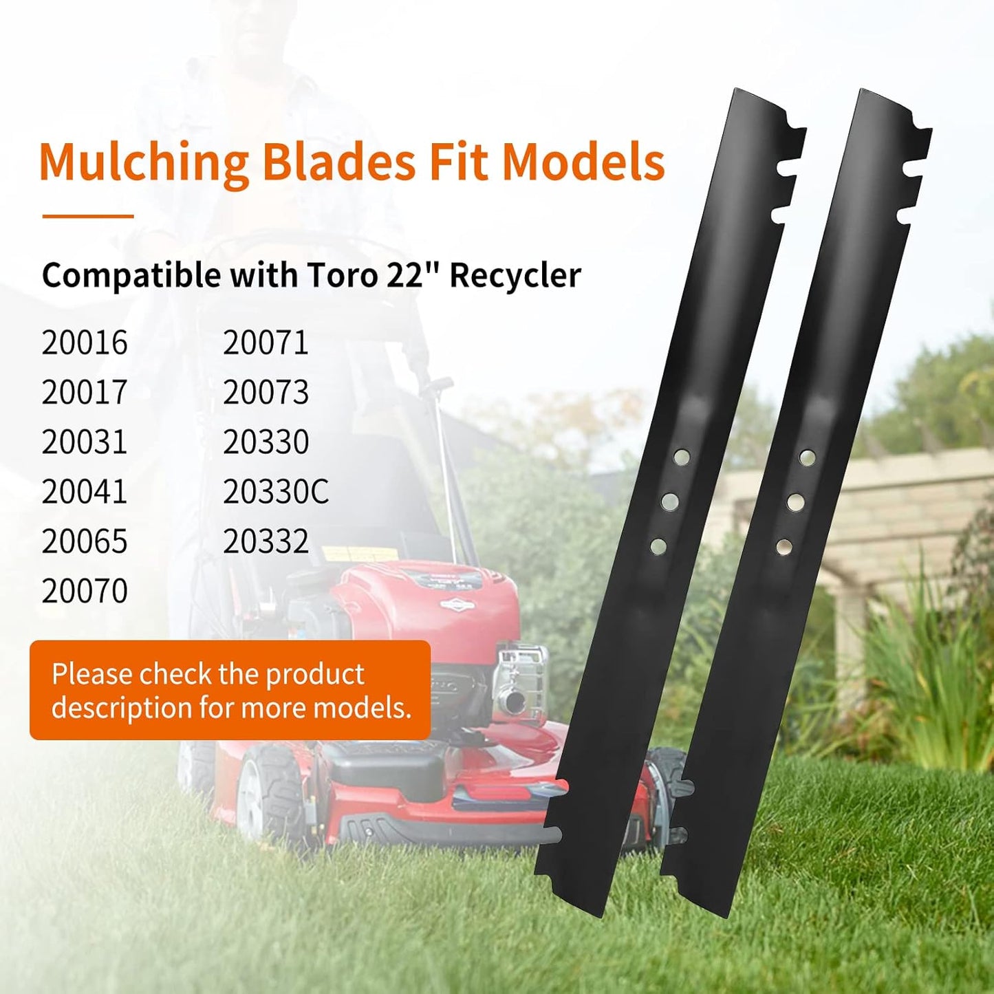 Toro Mulching Blades - 2 Pack Replacement Mower Blades for 22" Recycler Deck | Model 131-4547-03