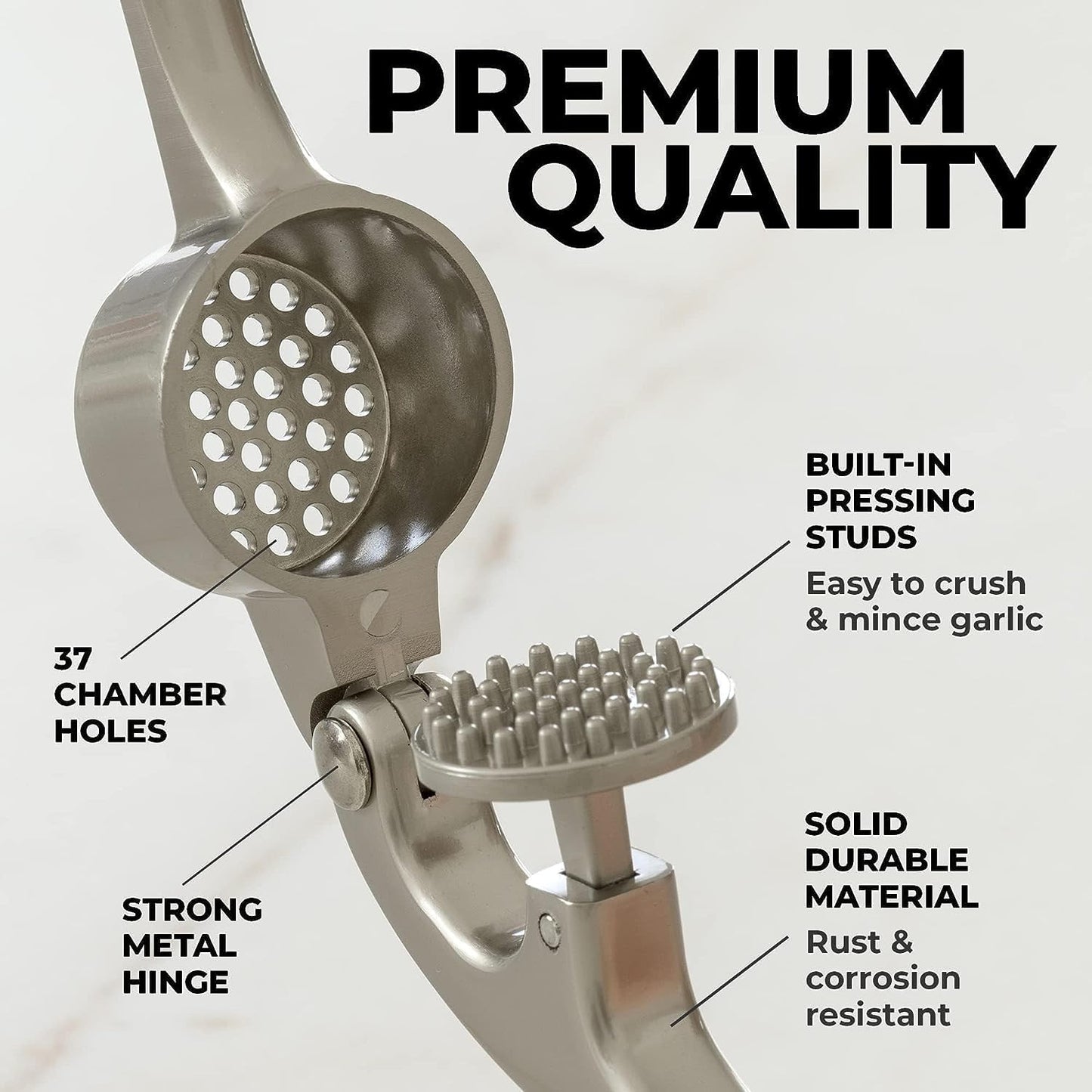 Zulay Kitchen Garlic Press Set - Rust-Proof Professional Mincer with Easy-Squeeze Handle & Silicone Peeler (Silver)