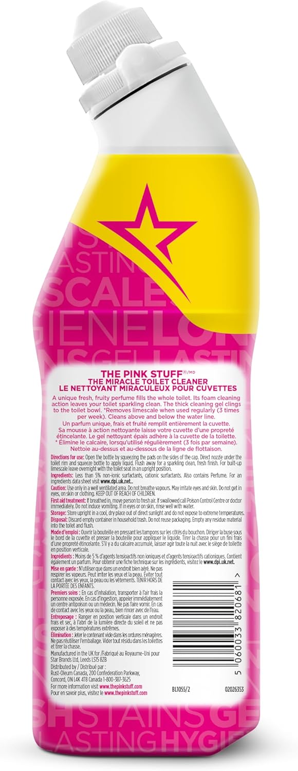 The Pink Stuff Miracle Toilet Cleaner - Powerful Stain-Removing Gel, 750ml | Fresh Rhubarb Scent, Eliminates Limescale & Odors