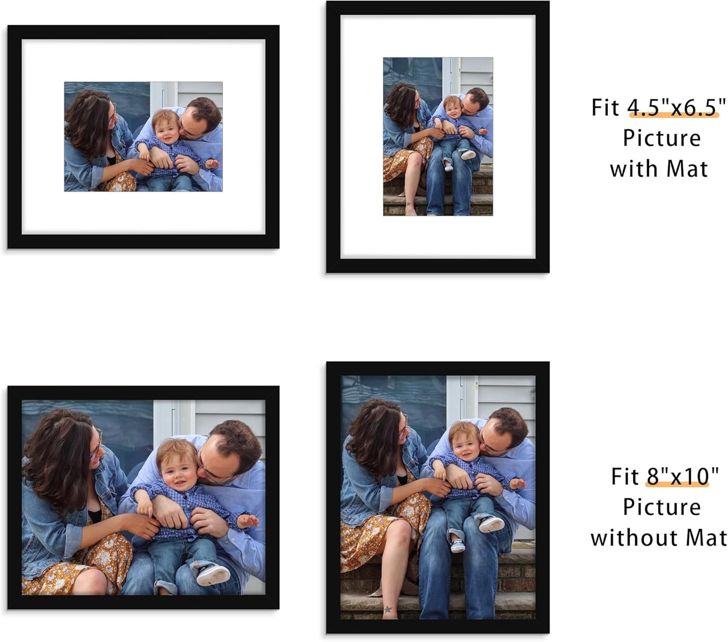 Picrit 8x10 Picture Frame Set of 12 - Versatile Display for 5x7 or 8x10 Photos | Black