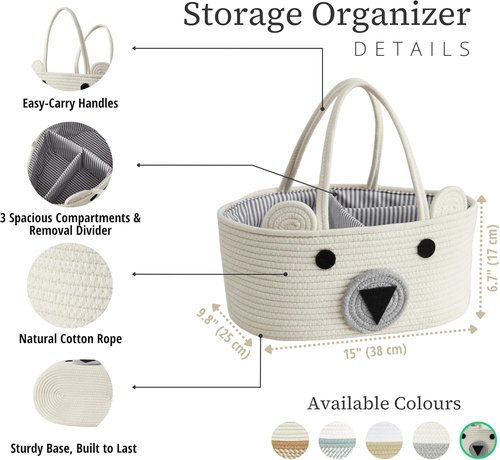 DECOMOMO Teddy Bear Basket - Large Diaper Caddy for Baby Shower | Adorable Animal Design
