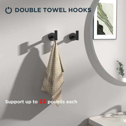 FORIOUS Bathroom Accessories Set - 4 Piece SUS304 Stainless Steel Hardware | Matte Black Toilet Paper Holder, Towel Ring & Hooks