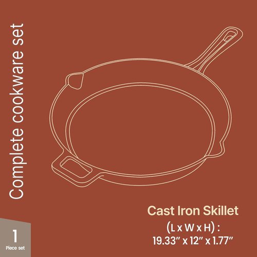 Bakken 12" Cast Iron Skillet - Pre-Seasoned Frying Pan for Even Heat Retention | Versatile for Stove, Oven & Grill