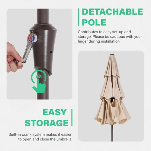 JEAREY 9FT Patio Umbrella - 3 Tier Outdoor Market Umbrella with UV Protection & Push Button Tilt - Beige