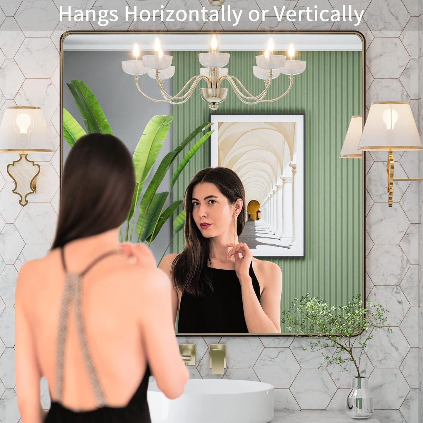 LOAAO Bronze Bathroom Mirror - 36”x36” Rounded Rectangle with Anti-Rust Frame | Hangs Horizontally or Vertically