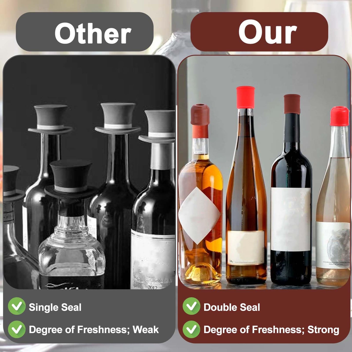 Vodolo Silicone Wine Stopper,4pcs Reusable and Unbreakable Glass Bottle Sealer Covers Wine Stoppers, Wine Plug,Wine Cork Stopper for Keeping Wine Champagne Fresh Home Use