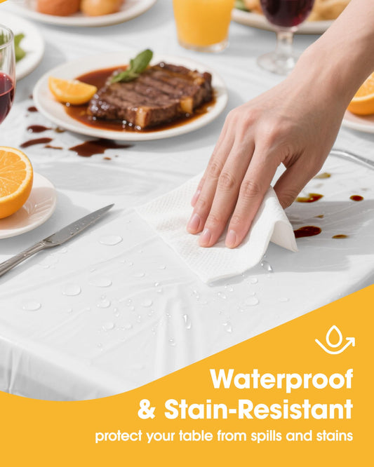 Niuara White Plastic Table Cloth - 24 Pack 54" × 108" Rectangle Disposable Tablecloths for 6FT Tables, Waterproof Table Cover for Party, Holiday & Gathering Use