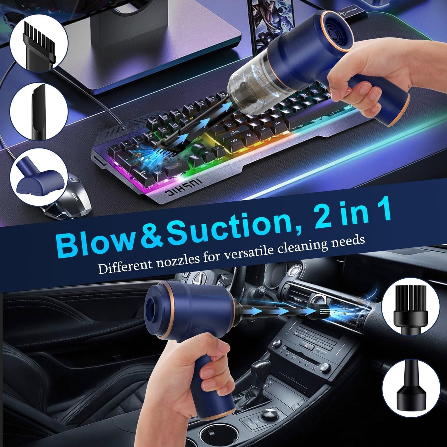 KMM Handheld Car Vacuum Cleaner - 9000Pa High Power 120W with LED Light & Multi-Nozzles | Ideal for Home & Pet Use