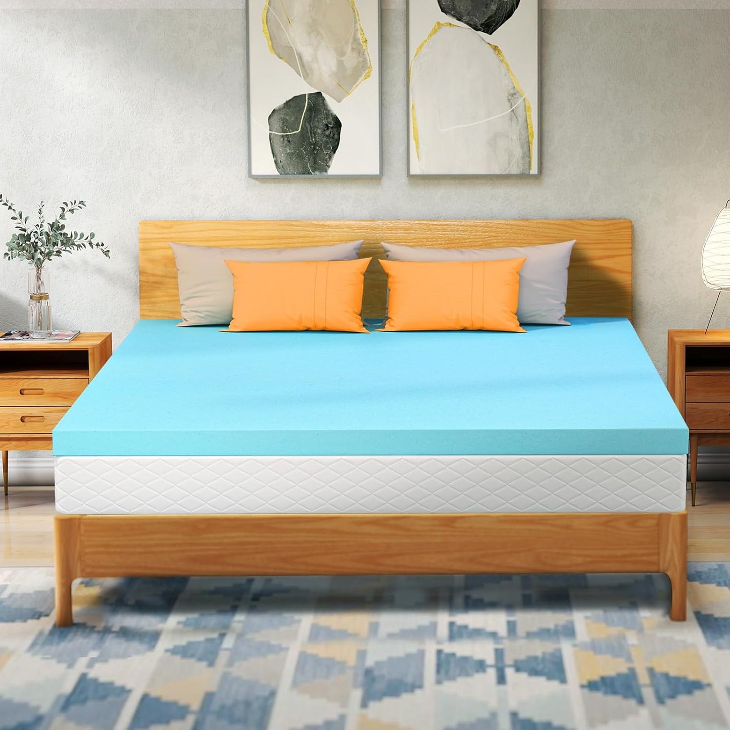 VALUXE Queen Mattress Topper - 3 Inch Cooling Gel Memory Foam for Back Pain Relief | Soft & Breathable (Blue)