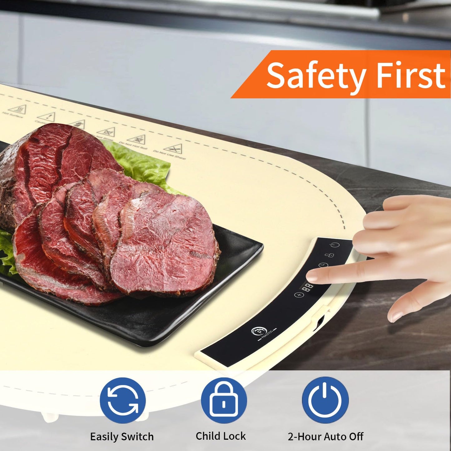 P PBAUTOS Food Warming Mat, 23.1"x15.8" Silicone Heating Mat for Buffets & Parties, Electric Warming Tray with 7 Temp Settings, Auto Shut-Off, Foldable Design, Non-Stick Surface, Household Use Only