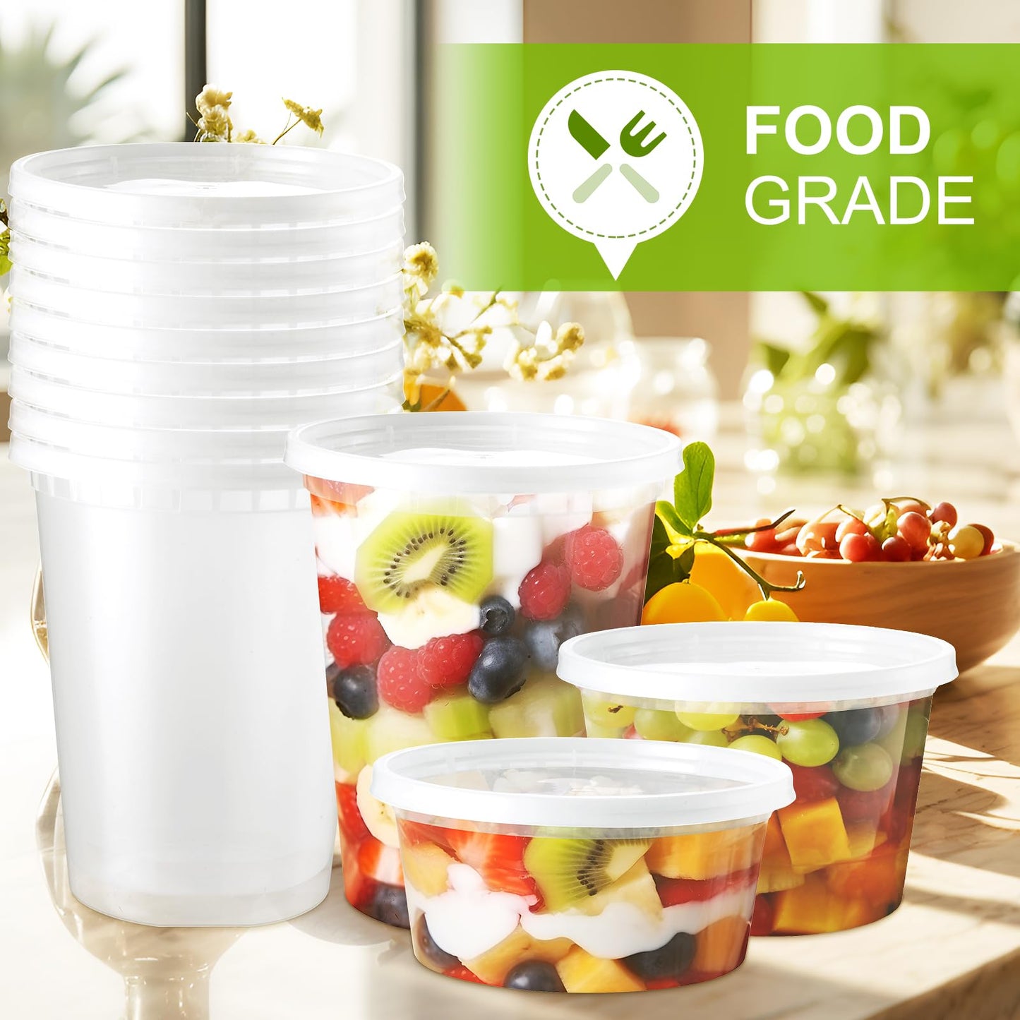 NEEBAKE 60 Set Deli-Containers-with-Lids: [8oz 16oz] Food-Storage-Containers Combo Pack, Airtight Plastic-Storage-Containers-with-Lids, Microwaveable & Freezer Safe To-Go-Containers