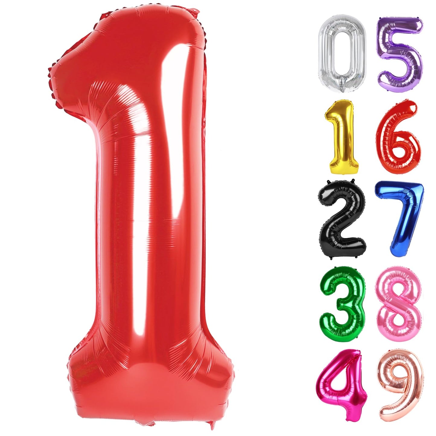 Red Number 1 Balloon 40 Inch, 1st Birthday Balloon for Baby Boy Girl Toddler First Birthday Decorations, Shiny Red Party Supplies