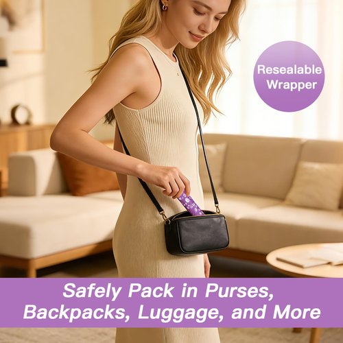 64 Pcs Tampon Flasks Set Includes 20 Reusable Plastic Flasks, 40 Self Adhesive Wrappers, 2 Funnels, Clear Storage Bag, Clean Brush, Tube Flasks for Cruise Event, Concert, Outdoor Sports (Purple)