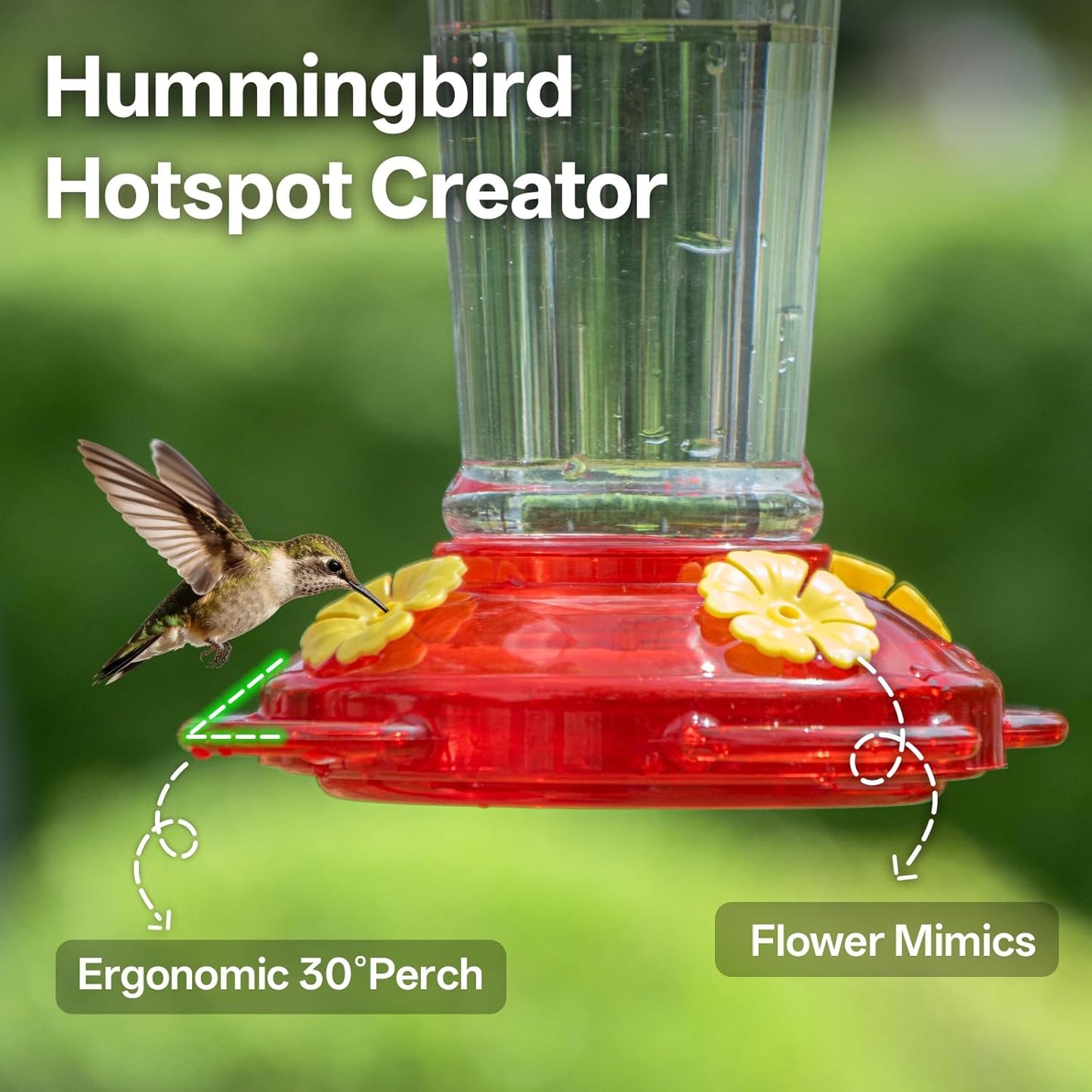 Skiennix Hummingbird Feeder - 2-Pack 14 Oz Ant & Bee Proof Design | Leak-Proof Nectar Feeders with 4 Feeding Ports