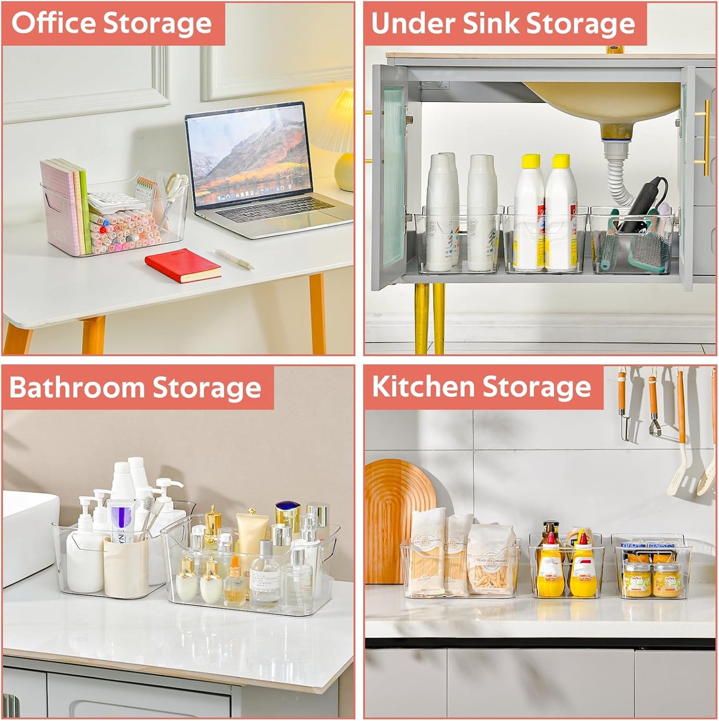 Skiennix Clear Plastic Storage Bins - 12 Pack Pantry Organizers with Handles for Kitchen & Bathroom