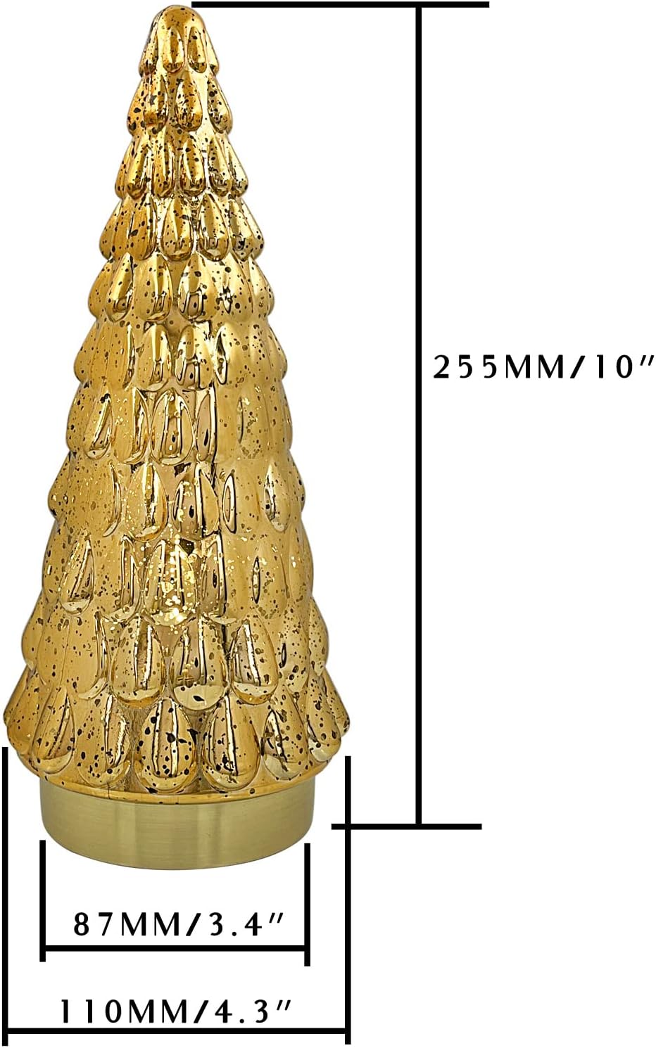 SHMILMH Gold Mercury Glass Christmas Tree Set - Battery Operated Tabletop Xmas Tree | 10" Decorative Centerpiece