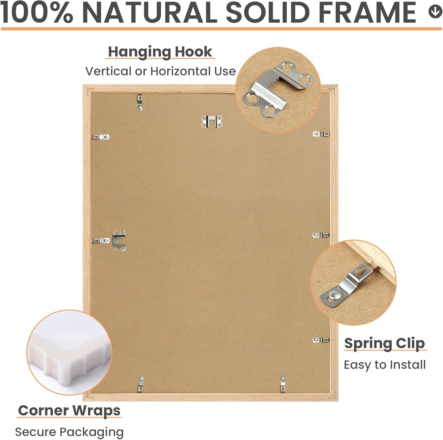 Upsimples 16x20 Picture Frames - Set of 3 Natural Solid Wood Frames for 11x14 or 16x20 Displays