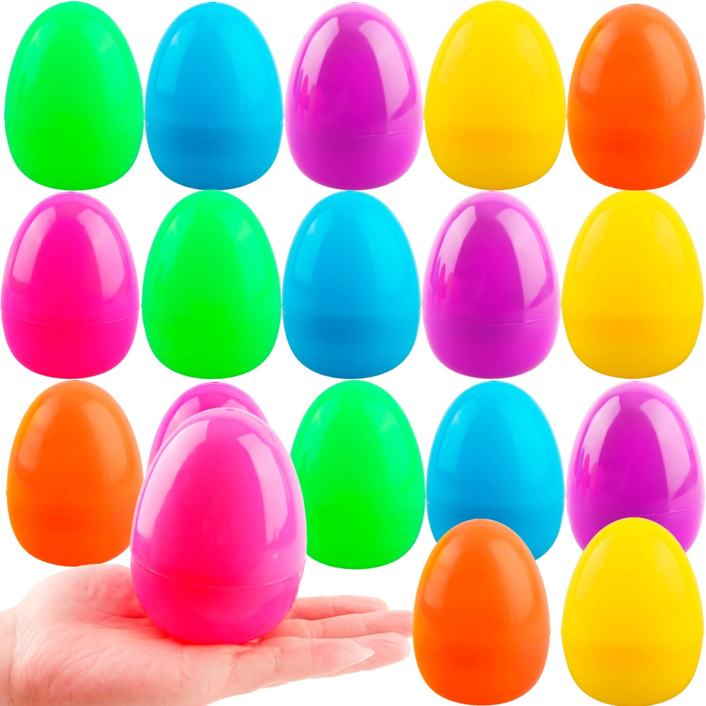 Sonarun 18 Pack 4 Inch Easter Eggs Colorful Fillable Easter Eggs Flat Bottom Plastic Easter Egg Empty Surprise Eggs for Easter Hunt Party Favor Refillable Basket Fillers