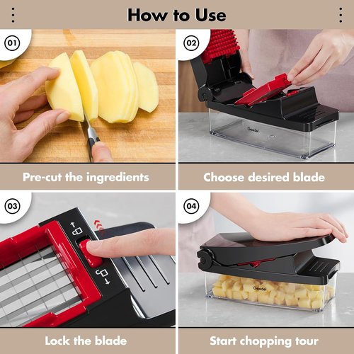 Geedel Vegetable Chopper - 4-in-1 Onion & Veggie Slicer Dicer with Container | Red Color