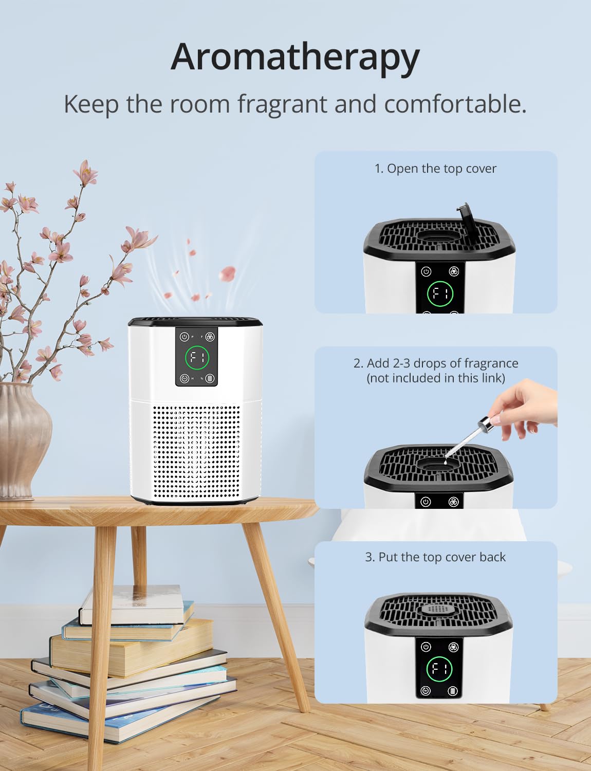 Air Purifiers for Home Bedroom Pets, FETIONS Air Cleaner with Ambient light Fragrance Sleep Mode, Compact with H13 HEPA Filter for Dander Smoke Pollen Odor, 9 Timer Settings, 4 Fan Speeds,White,1 Pack