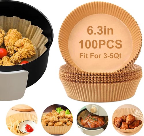 Air Fryer Liners - 100 Pcs Non-Stick Parchment Paper Accessories | 6.3 Inch Round Food Grade