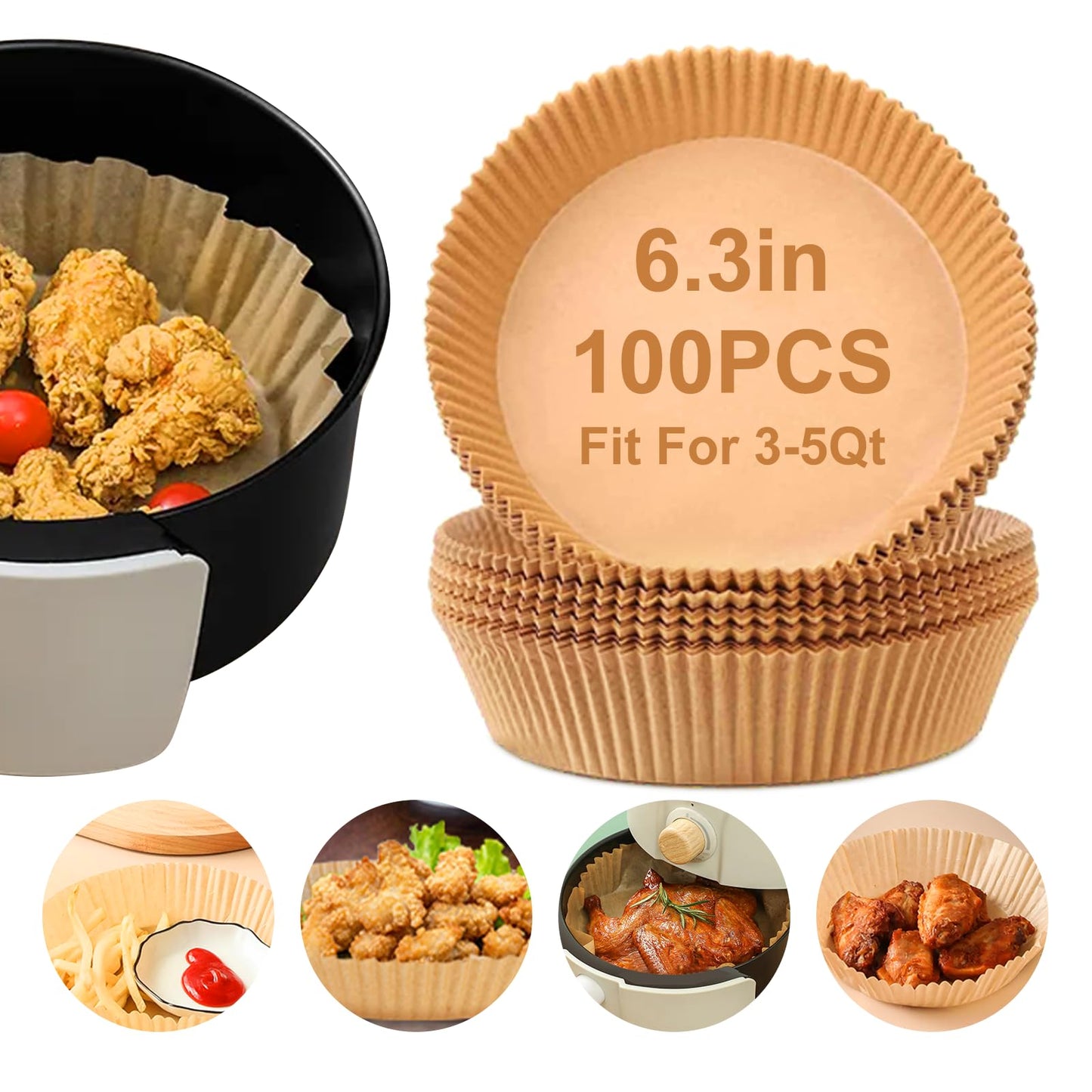 SHINYMOMO Air Fryer Liners Disposable Paper,100Pcs Airfryer Paper Liners,Non Stick Parchment Paper Liners,Food Grade Air Fryer Accessories for Microwave Oven Steamer 6.3inch Round