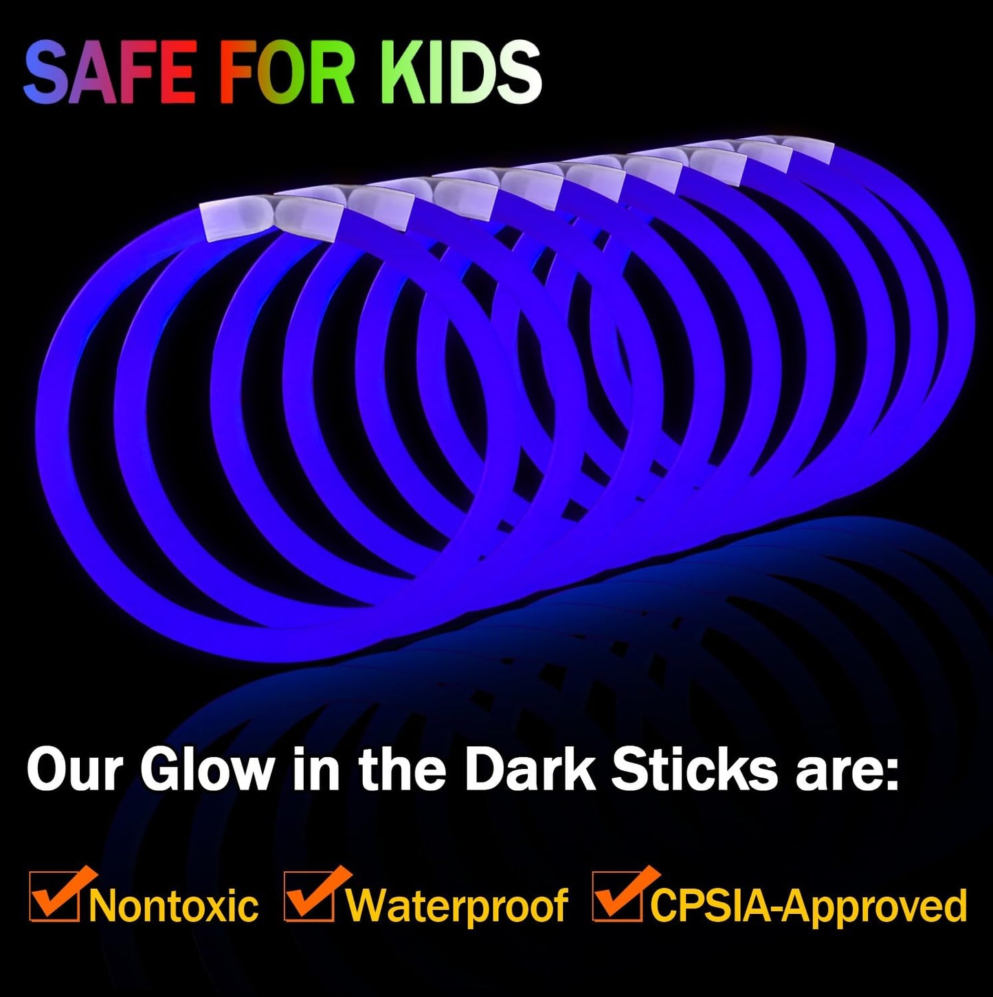 NUDALA 200 Pcs Blue Glow Sticks Bracelet Necklaces Bulk Glow in The Dark Party Supplies 8” Light Stick Pack with Connectors for Easter 4th of July Party Favors Christmas Birthday Carnival