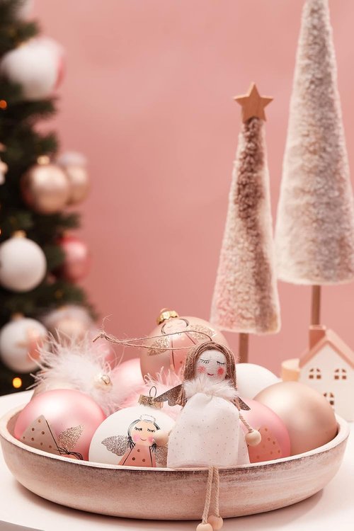 DN DECONATION Pink Christmas Ornaments - Girly Angel Tree Decor | Glass Ball for Festive Celebrations