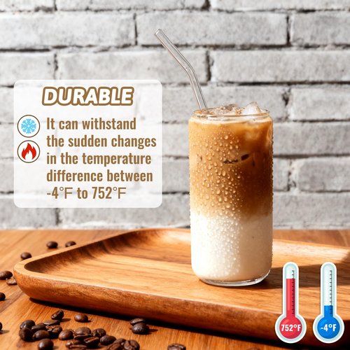 Alotpower Borosilicate Glass Cups with Lids and Straws, 16 oz Reusable Tumbler Set (6-Pack) Includes Bamboo Lids, Glass Straws & Brush for Iced Coffee, Bubble Tea, Cold Beer, Juice
