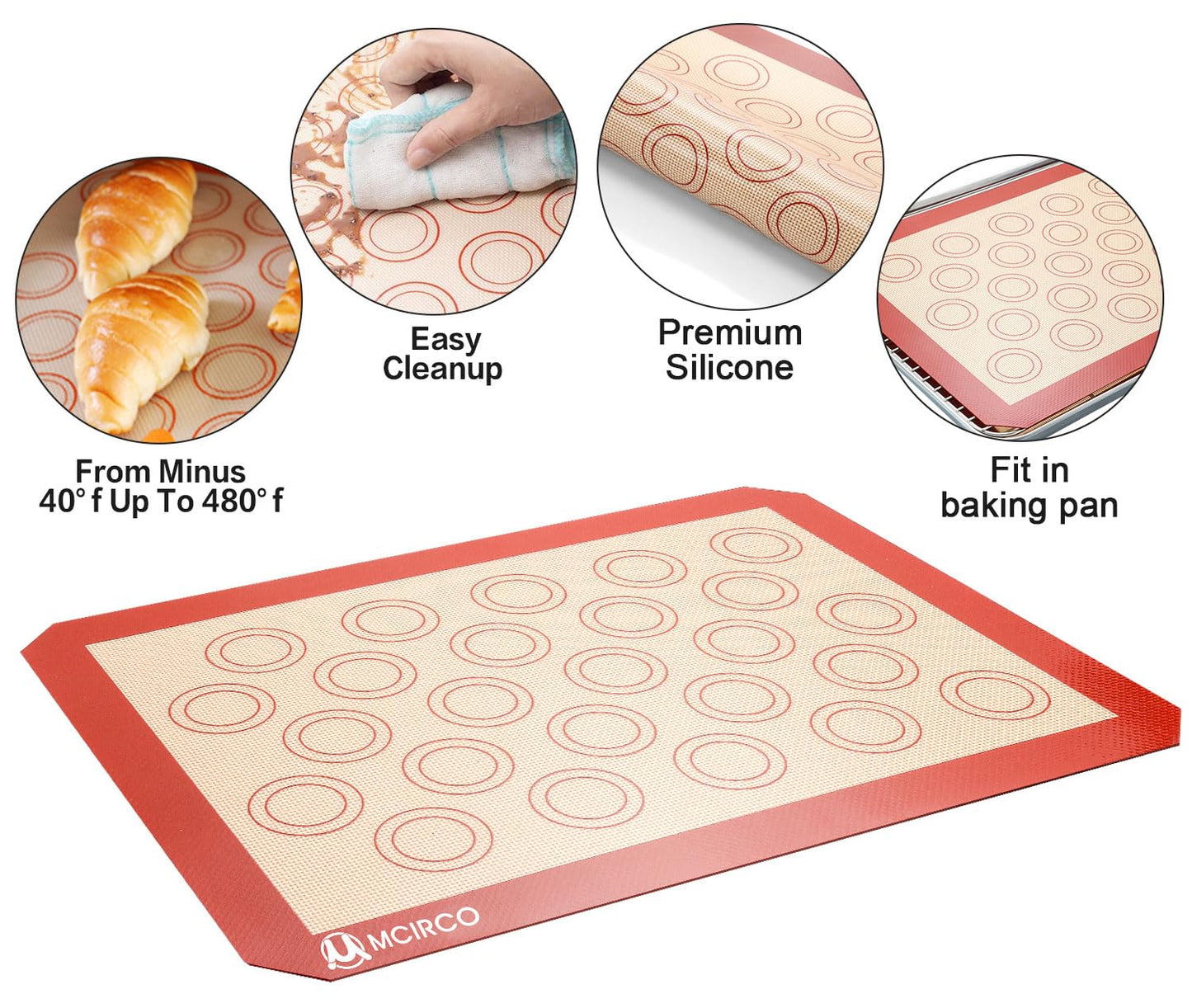 MCIRCO 6 Piece Stainless Steel Baking Sheet with Rack with Silicone Baking Mat Set (2 Pans + 2 Racks + 2 Mats), 17.3 x 13 x 1 Inch Cookie Sheet with Cooling Rack, Easy Clean