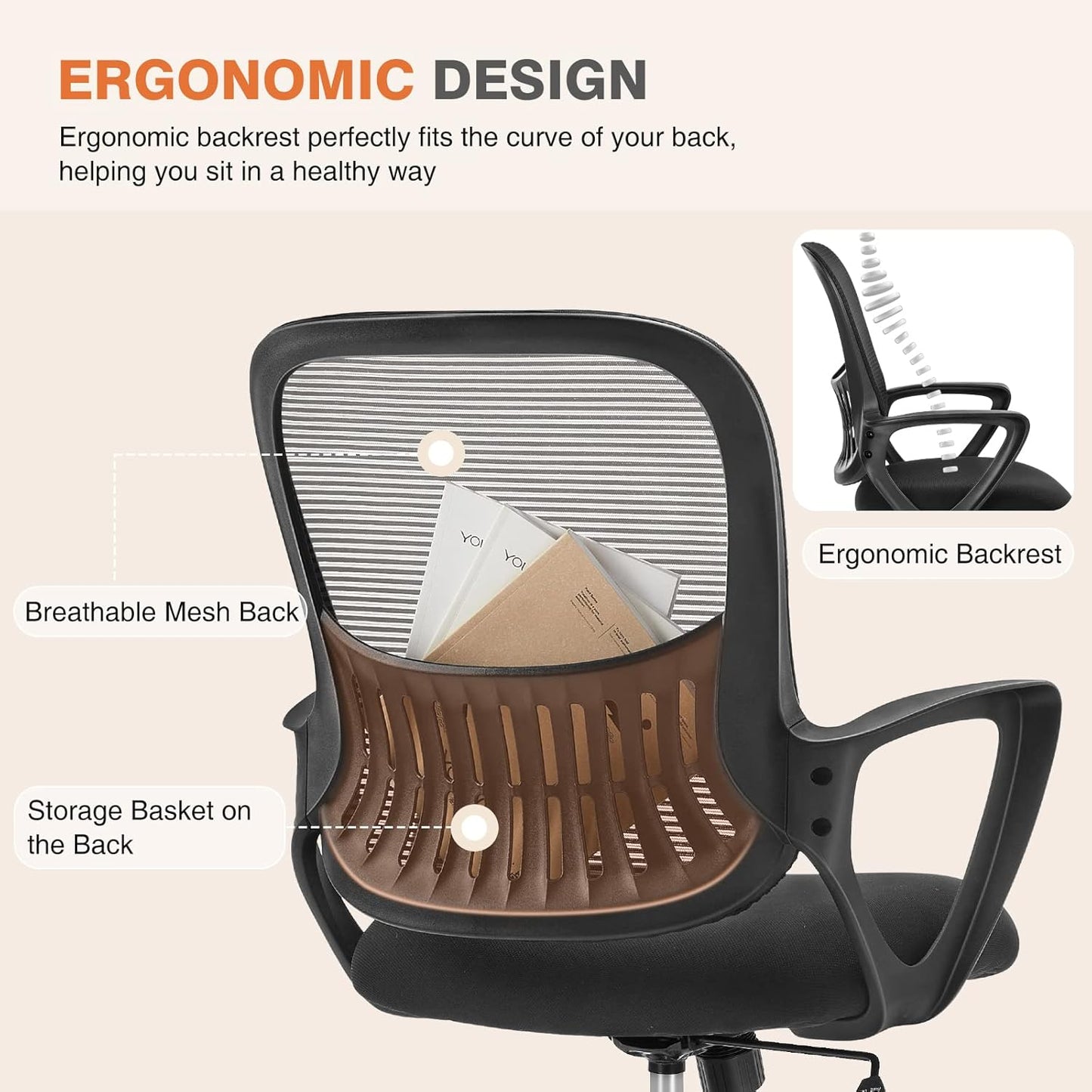 Sweetcrispy Ergonomic Mid-Back Mesh Executive Chair - Comfortable Lumbar Support, Black