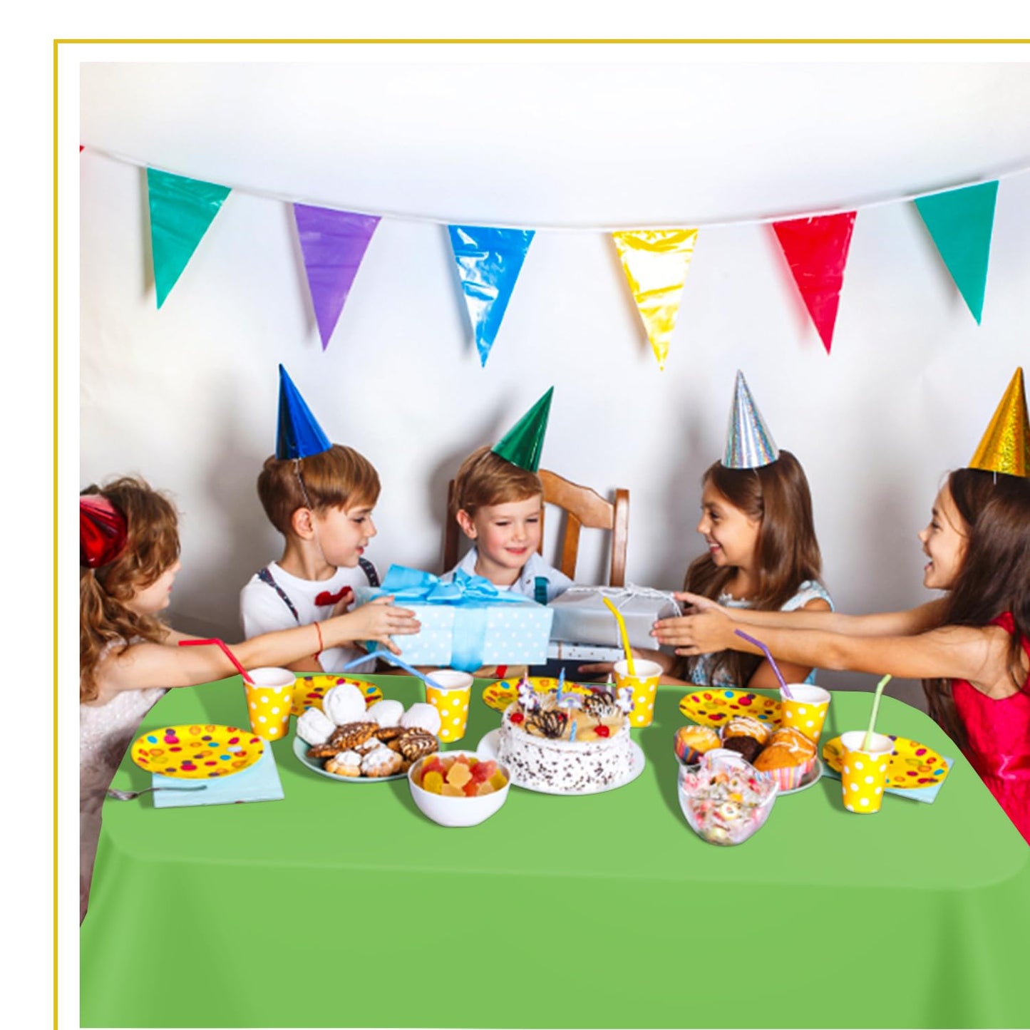 tujol Lime Green 6 Pack Plastic Table Cloth 54" x 108", Disposable Tablecloths Rectangle Table Cover, Plastic Tablecloths for Parties