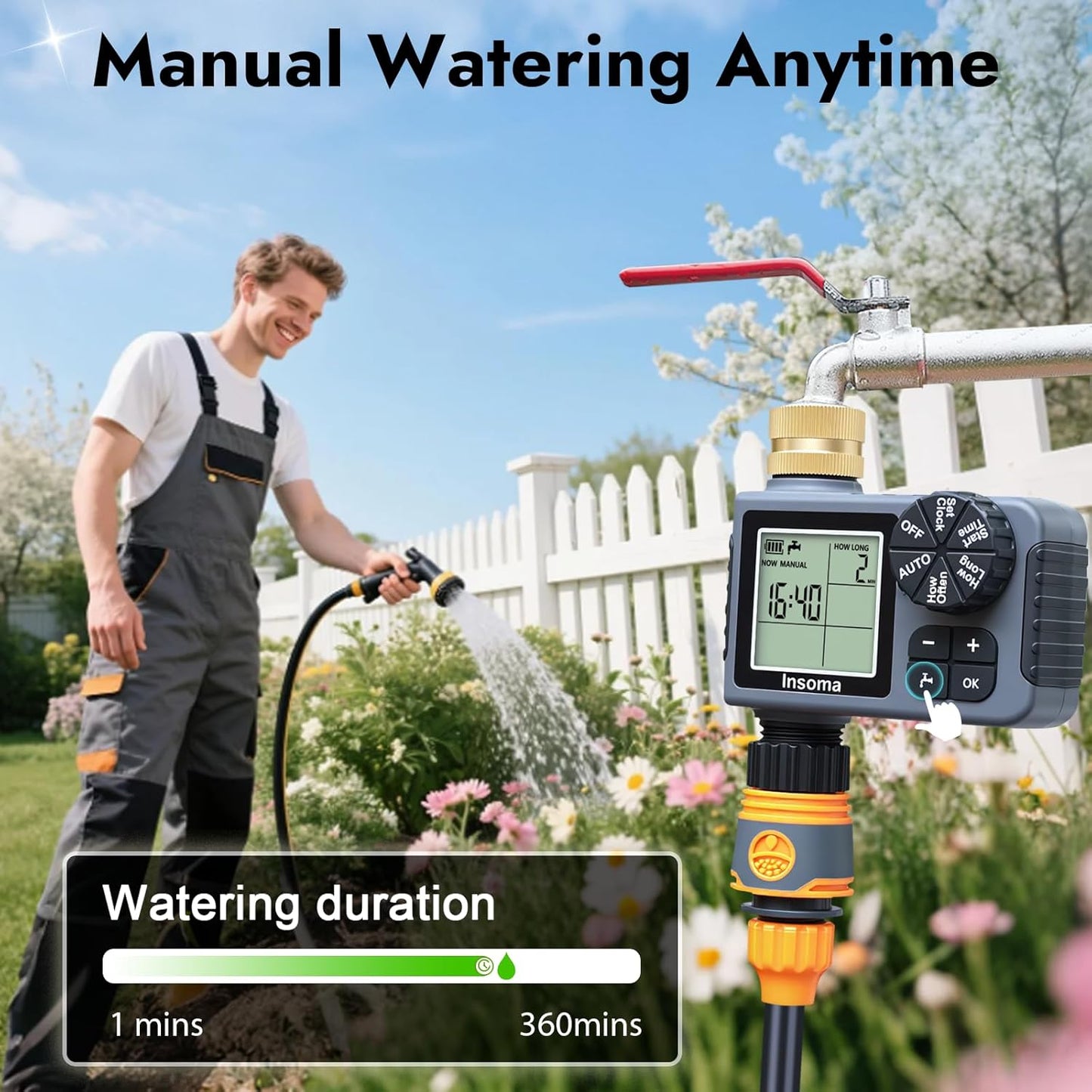 Sprinkler Timer - Brass Inlet & Outlet | Auto/Manual/Rain Delay Modes for Easy Garden Watering