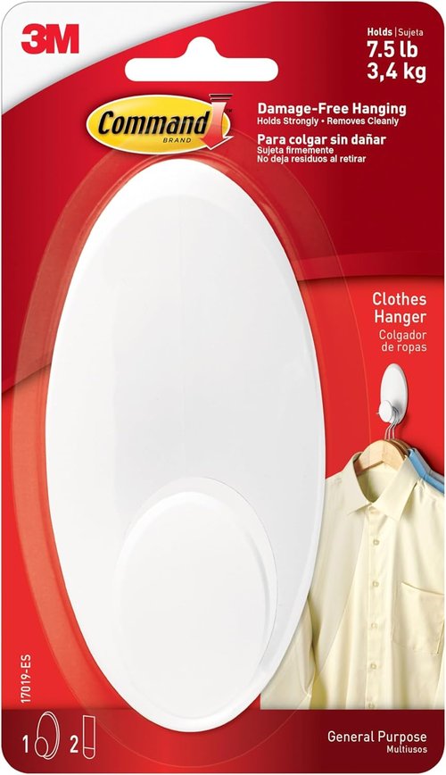 Command Clothes Hanger - Holds Up to 7.5 lbs | Fits 3 Plastic or 7 Metal Hangers | Extra Storage Solution for Laundry Room, Bedroom, Closet
