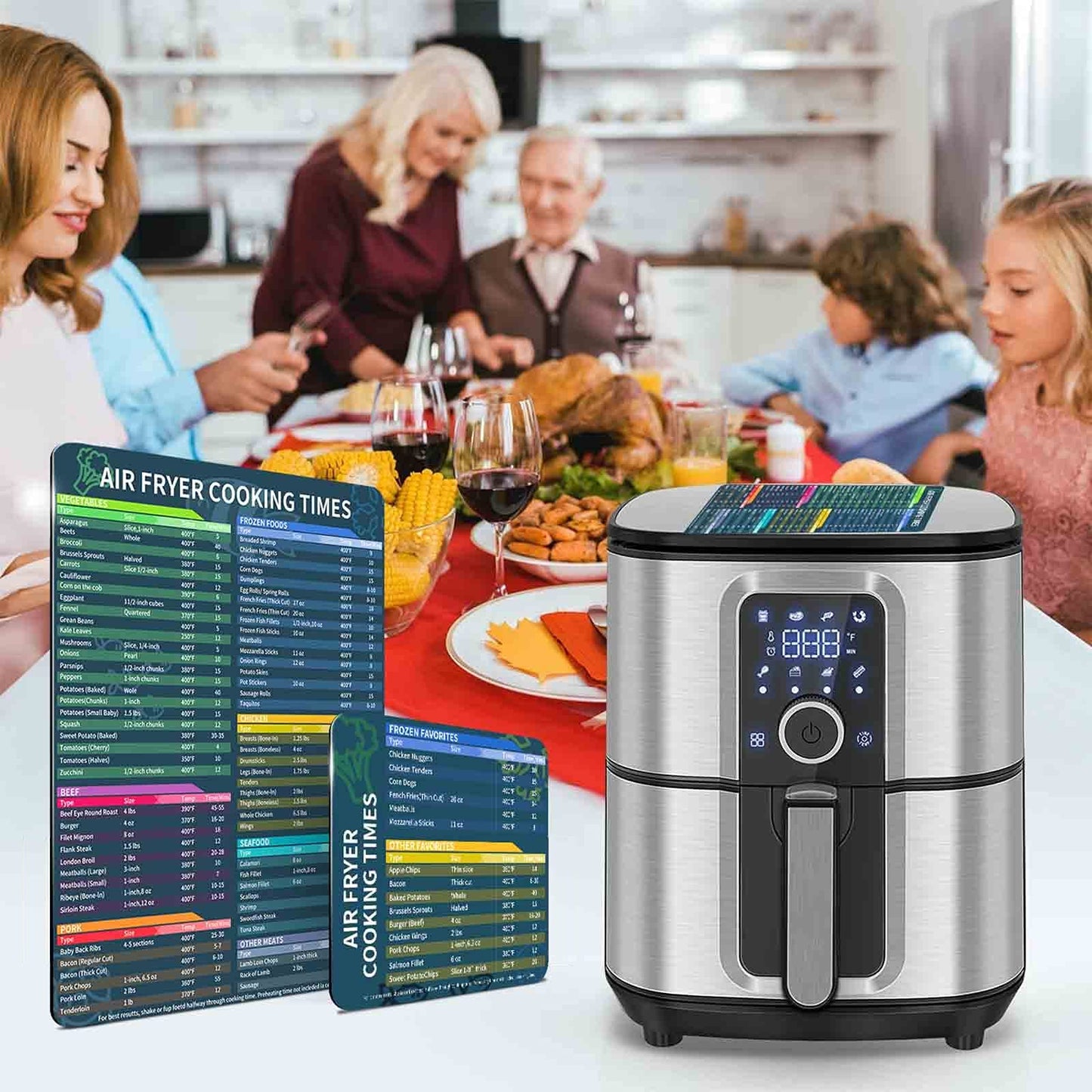 Air Fryer Cooking Times Chart Magnet Set – Comprehensive Cheat Sheet Magnets for 100+ Foods, Easy-Read Quick Reference Guide, Durable Air Fryer Accessories and Kitchen Gift for Beginners & Chefs