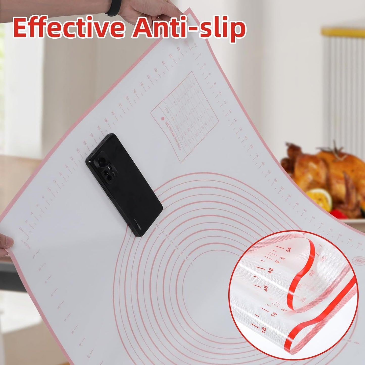 Large Silicone Baking Mat - 32 x 24 Red Pastry Mat with Measurements for Perfect Dough Rolling