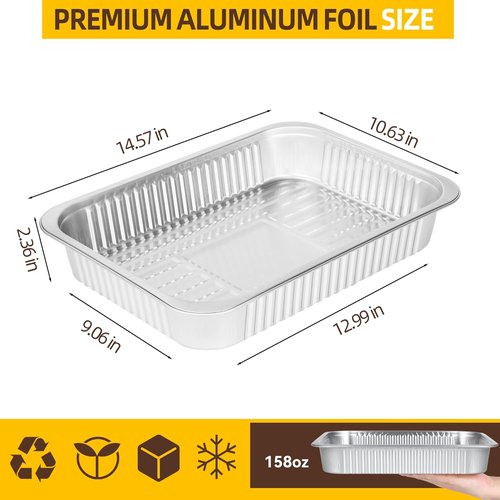 Extra Heavy Duty Aluminum Foil Pans by [Brand Name] - 14.57"×10.63" Disposable Baking Pans for Cooking & Roasting (5 Pack, Silver)