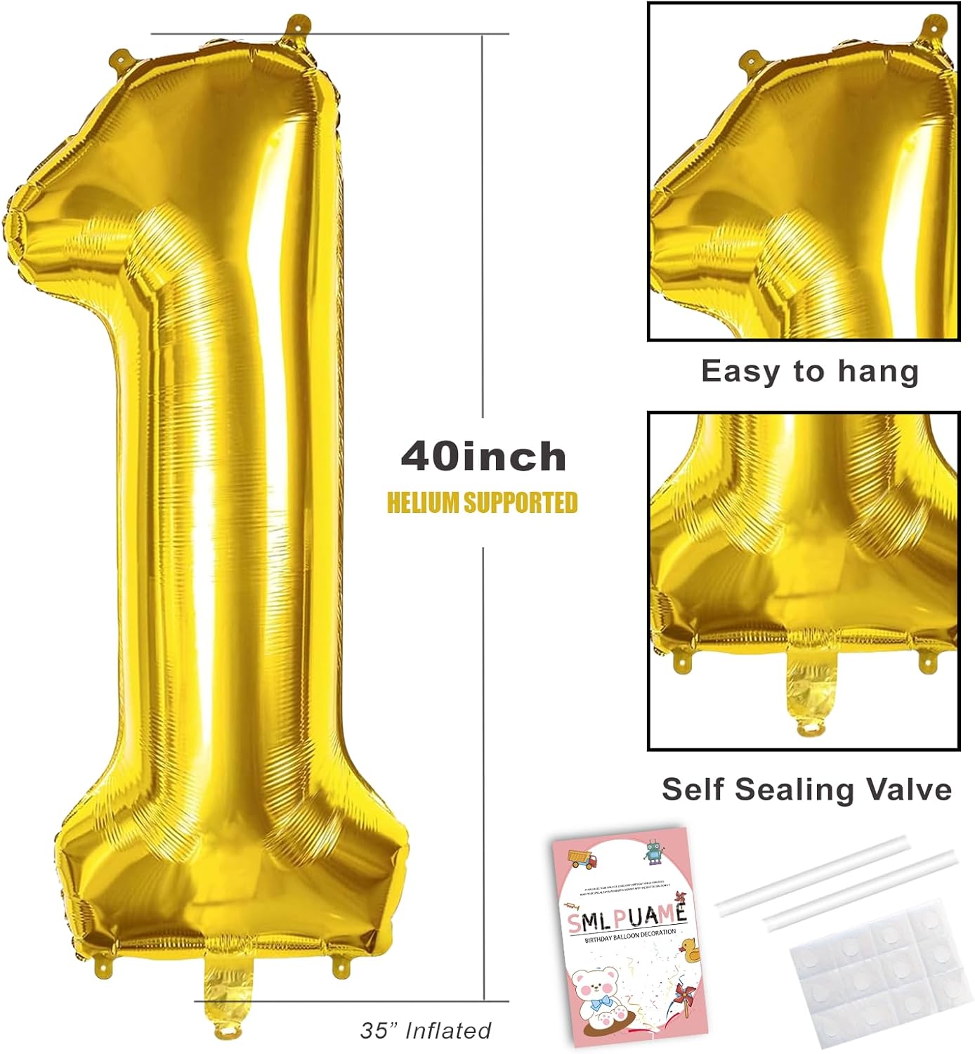 Smlpuame Gold 40-Inch Number Balloons 0-9 | Large Helium Foil Balloons for Birthday & Wedding Celebrations