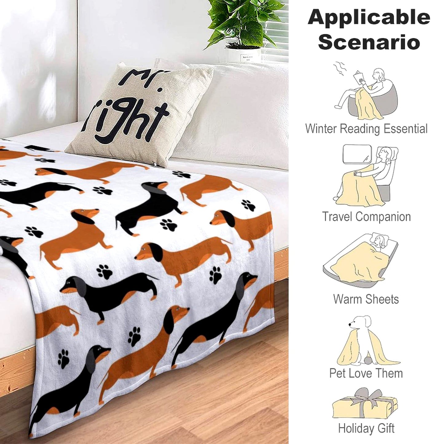 Dachshund Throw Blanket Bedding Super Soft Warm Flannel Blankets for Kids Adults Bedroom Living Room Sofa 50"x40"