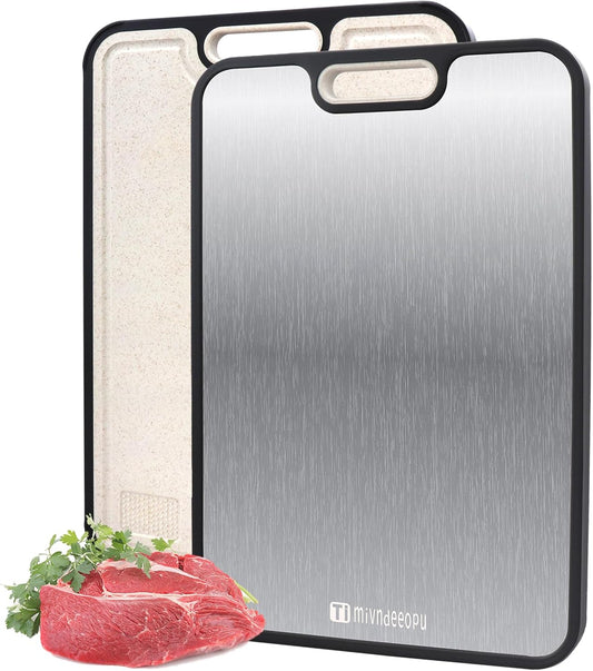 Titanium Cutting Board - Food Grade Metal Chopping Board | Non-Toxic Double-Sided 15.2”x10.5” Size