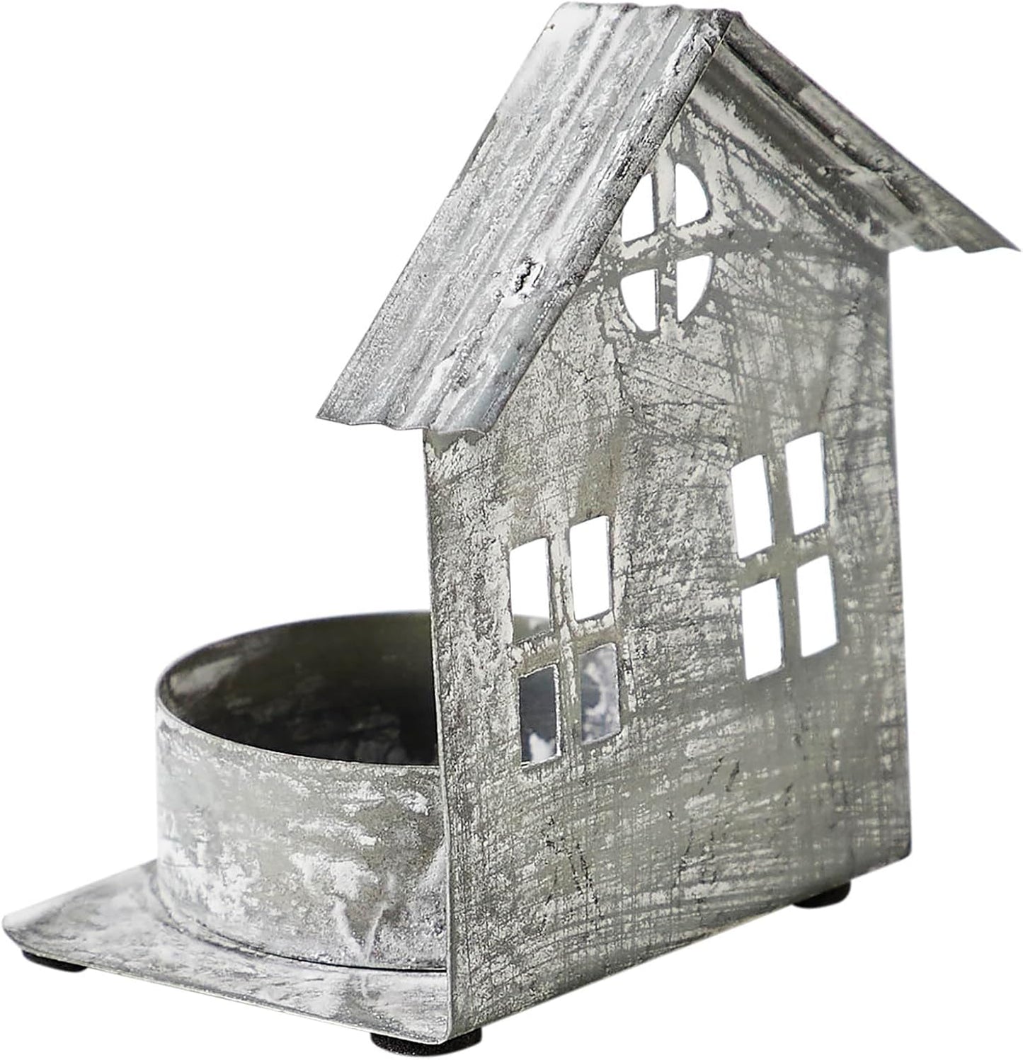 Antique Grey Metal Village House Tealight Holder - 3.25x2.75x2 Inch Decorative Accent