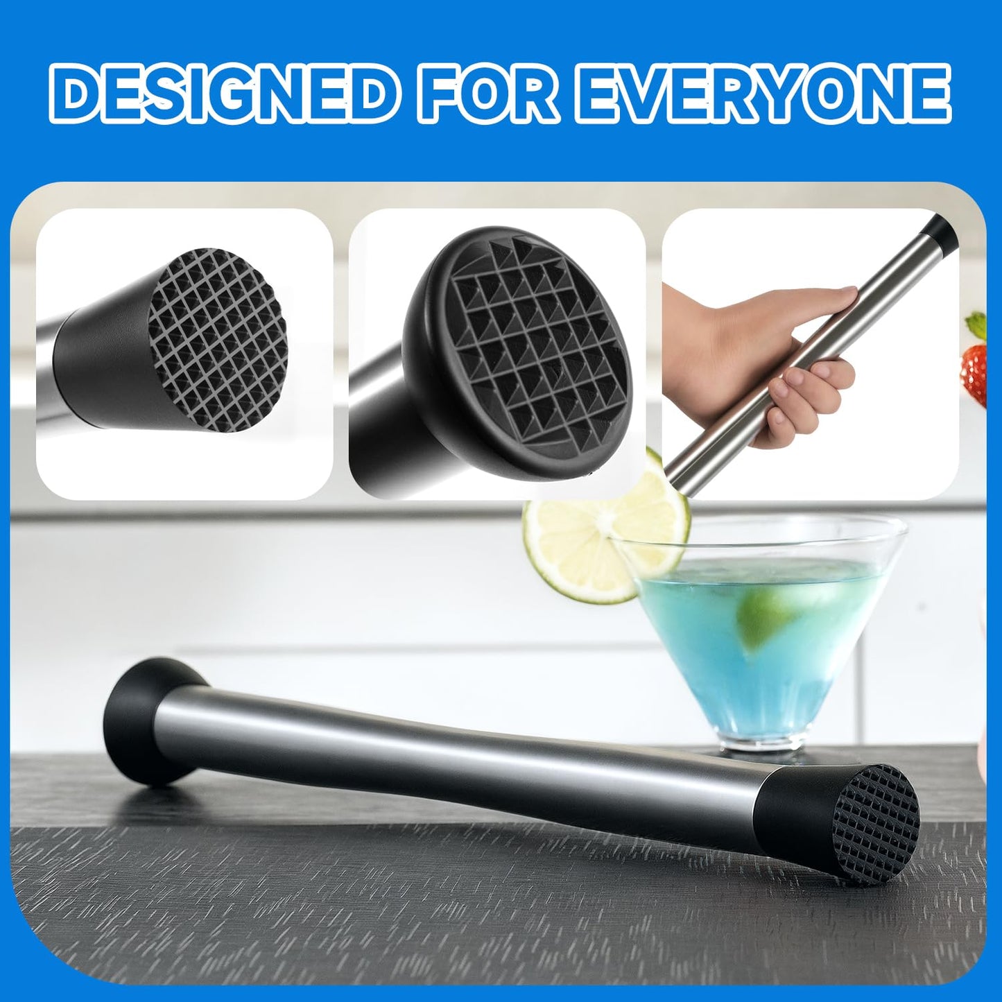 Lexenic Double Heads Muddler for Cocktails – Stainless Steel 32cm/12.6 Inch Bar Tool for Mojitos, Old Fashioned, Margaritas & More – Durable & Easy to Clean (Stainless Steel)