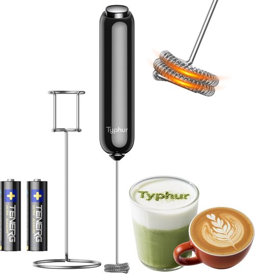 InstaWhisk Milk Frother - Battery Operated Handheld Coffee Foam Mixer with Variable Speed & Stand