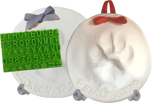 Paw Print Keepsake Kit for Dogs & Cats - 2 Ornaments + Personalization Tool & Stands