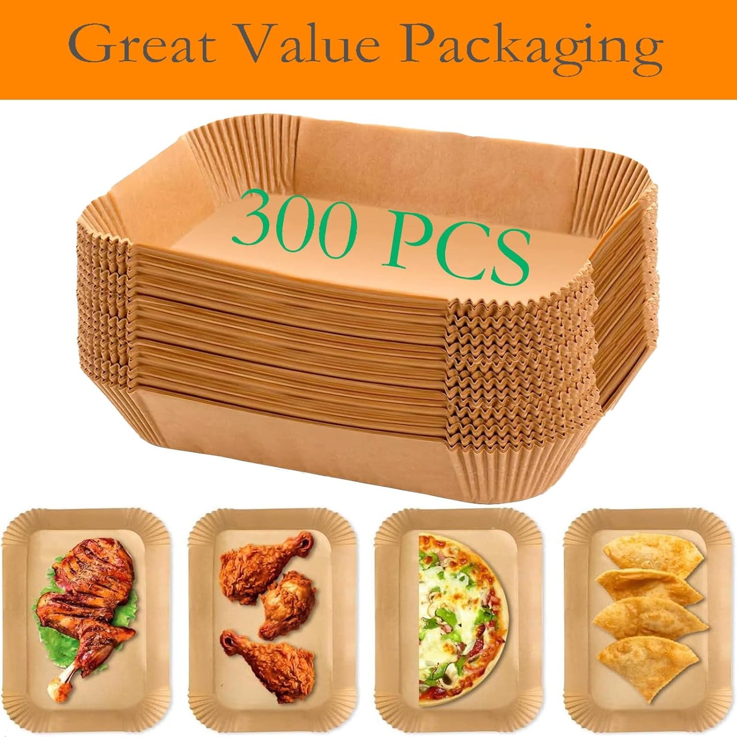 Ninja 300 PCS Air Fryer Liners - Disposable Food Grade Baking Paper for 8-10QT Dual Basket | 8.1 x 5.1 Inch