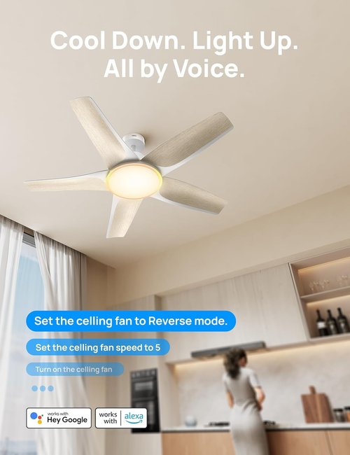 Dreo Smart Ceiling Fan - 52'' Low Profile Design with Dimmable RGB Lighting & Alexa Control | Quiet Operation